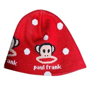 Paul Frank Julius the Monkey Polka Dot Knit Beanie Winter Hat Red 6 8Y